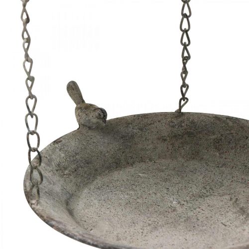 Floristik24 Dekorativní krmítko pro ptáčky, závěsná vana pro ptáčky, kovový závěsný košík hnědý, praná bílá Ø25cm H36cm