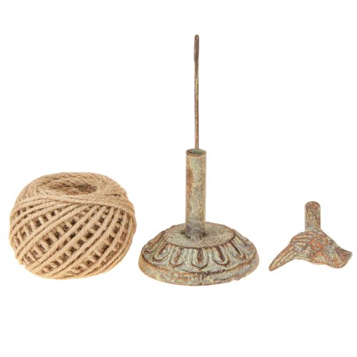 položky Vintage kovový držák cívky s ptáčkem a jutovou přízí H17cm