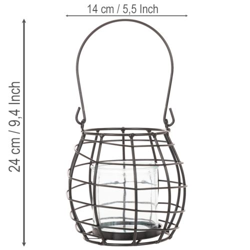 Zahradní lucerna, černý kov s větrným světlem, Ø14cm V12,5cm | Floristik24.cz