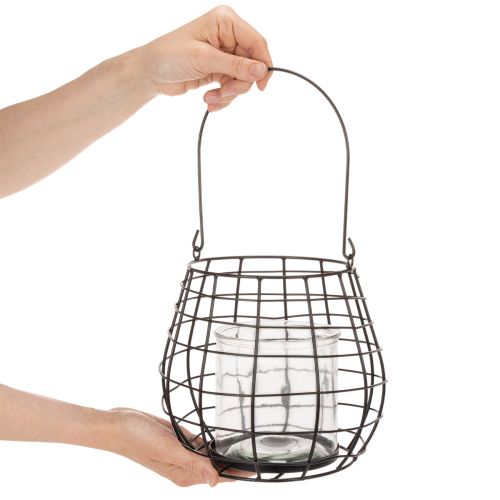 Zahradní lucerna se skleněným svícnem, černá, Ø20cm, V18,5cm | Floristik24.cz