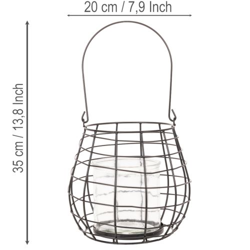 Zahradní lucerna se skleněným svícnem, černá, Ø20cm, V18,5cm | Floristik24.cz
