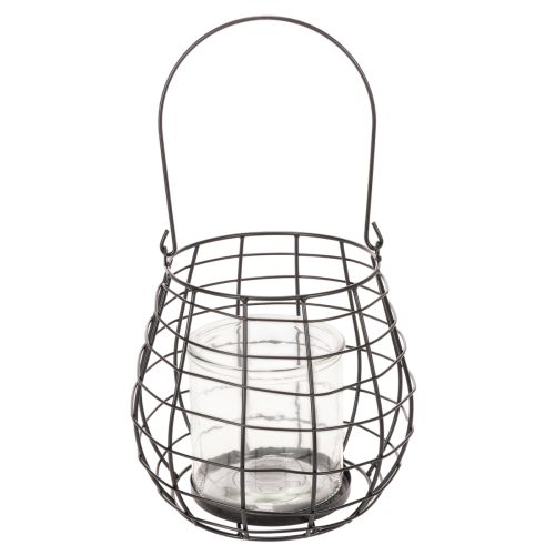 Zahradní lucerna se skleněným svícnem, černá, Ø20cm, V18,5cm | Floristik24.cz