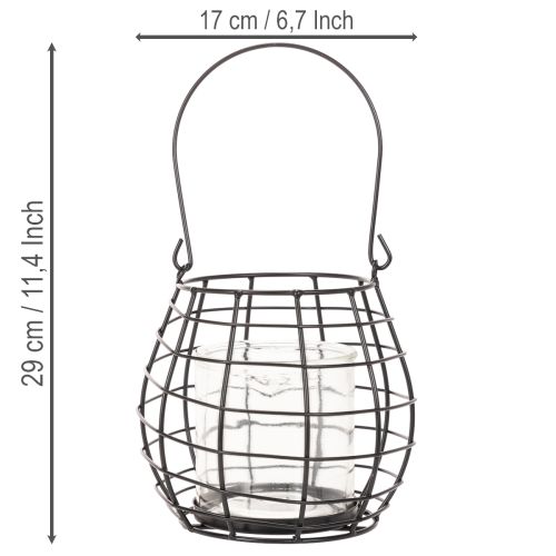 Zahradní lucerna s rukojetí, černá, skleněný svícen, Ø17cm, V15cm | Floristik24.cz
