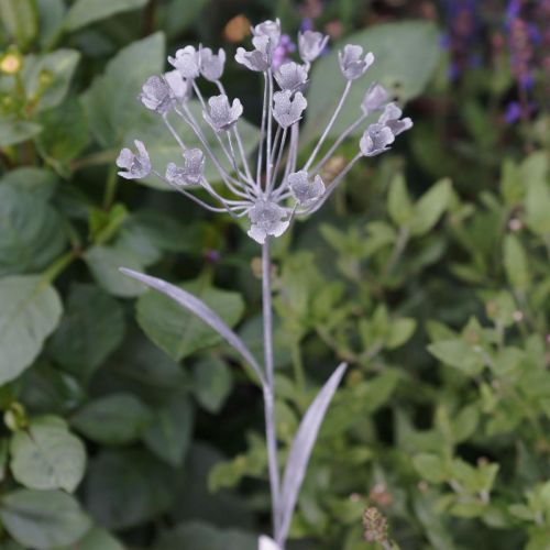 Floristik24 Zahradní hmoždinka květina, zahradní dekorace, hmoždinka z kovu shabby chic bílá, stříbrná L52cm Ø10cm 2ks