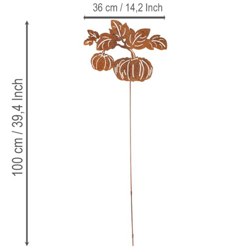položky Zahradní kůl s motivem dýně, kovová dekorace, rezavá úprava, 100 cm