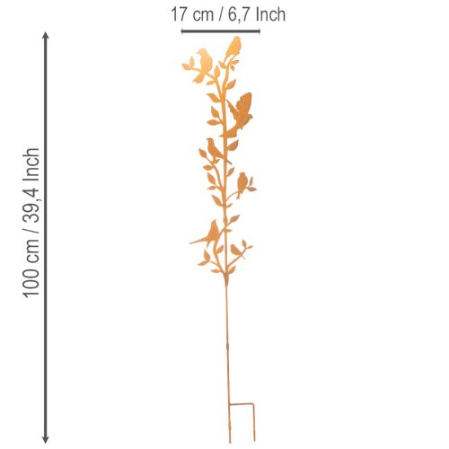 Zahradní kůl s ptáky, kovová dekorace, 100 cm | Floristik24.cz