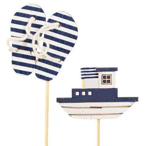 Floristik24 Zahradní kůl Maritime Wood Žabky Loď Modrá Bílá 8cm 12 ks