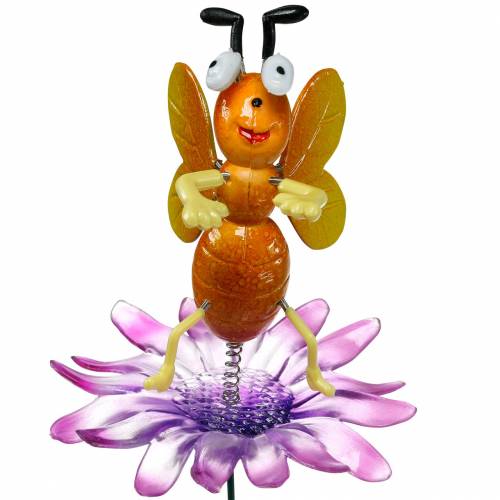 Floristik24 Květinový špendlík včelka na květu s kovovými pružinami oranžová, fialová V74cm