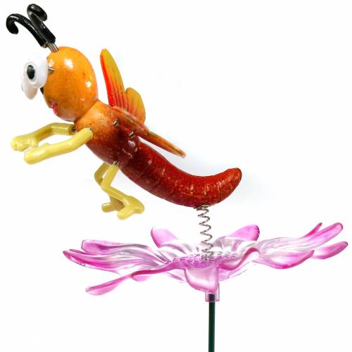 položky Zahradní kůl vážka na květině s kovovou pružinou oranžová, růžová, výška 74 cm