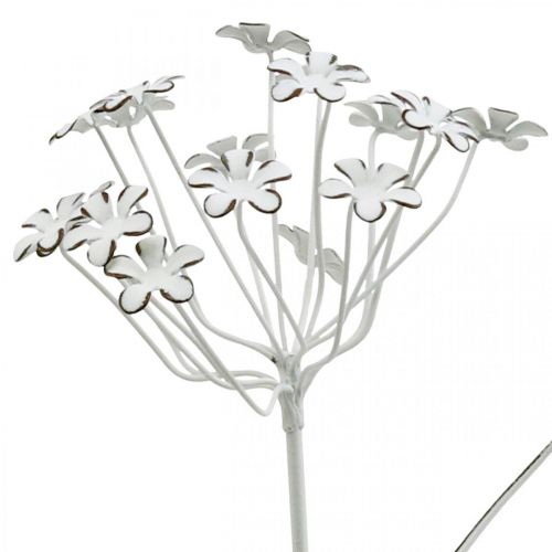 Floristik24 Zahradní hmoždinka květina, zahradní dekorace, hmoždinka z kovu shabby chic bílá, stříbrná L52cm Ø10cm 2ks