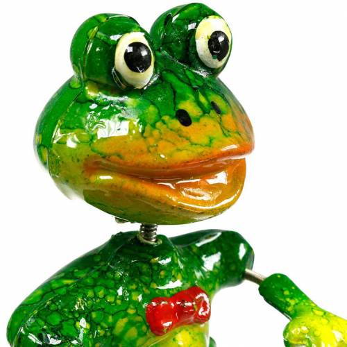 Floristik24 Rostlinný kůl dekorativní žába s motýlkem a kovovými peříčky zelená, žlutá, červená V68,5cm