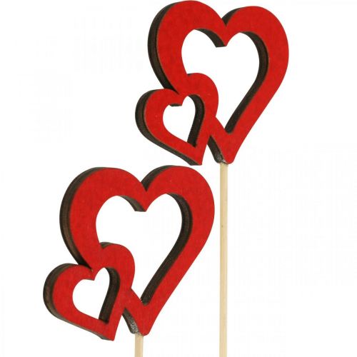 Floristik24 Květinová zátka srdce dřevo červená romantická dekorace 6cm 24ks