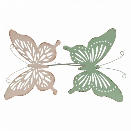 Kůl do postele kovový motýl růžový zelený 10,5x8,5cm 4ks