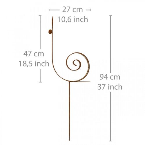 Floristik24 Zahradní kůl šnek velká rezavá kovová zahradní dekorace V94cm