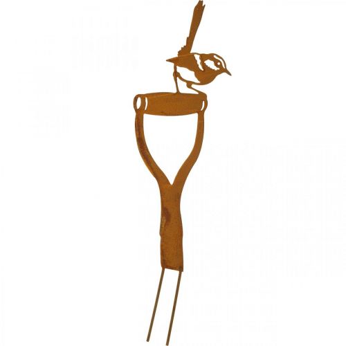 Patinovaný zahradní kůlový ptáček na násadě lopaty V46,5cm