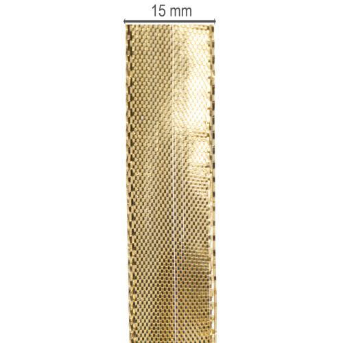 Zlatá dárková stuha s drátěným okrajem, šířka 15 mm, délka 25 m | Floristik24.cz
