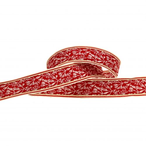 položky Dárková stuha berry bush žaquard s drátěným okrajem červená, krémová 25mm L15m