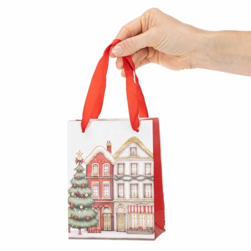 Vánoční dárková taška s domečky a vánočním stromečkem, 16 cm, 2 kusy | Floristik24.cz