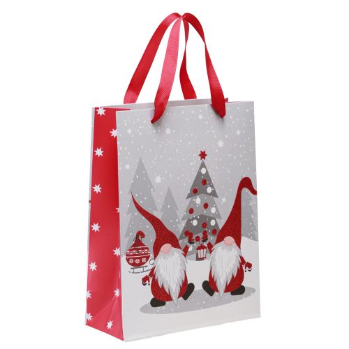 Floristik24 Dárková taška s uchy trpaslík červená šedá bílá 24×18×8cm 4ks