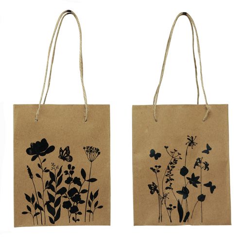 Floristik24 Dárkové tašky s uchy papír přírodní černý 12×15cm 6ks