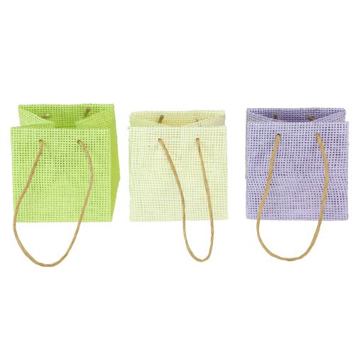 Dárkové tašky tkané s uchy zelená, žlutá, fialová 10,5cm 12ks