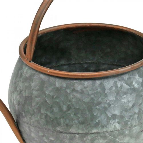 položky Dekorativní kovový květináč na zdobení, zahradní dekorace, konev na sázení stříbrná, měděná L41cm Ø26cm H30cm