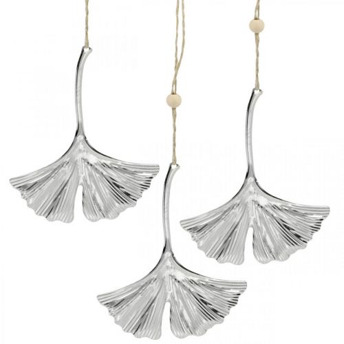 Ozdobný přívěsek list ginkgo, kovová dekorace, adventní, podzimní dekorace stříbrná L12cm 12ks