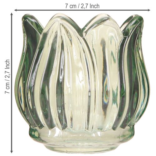 položky Skleněný svícen na čajovou svíčku tulipán zelený Ø7cm V7cm 2ks