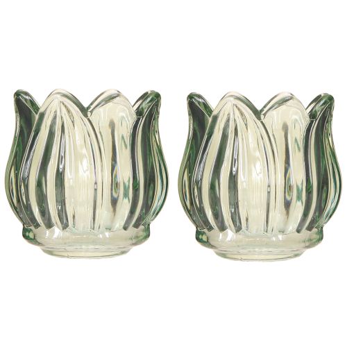 položky Skleněný svícen na čajovou svíčku tulipán zelený Ø7cm V7cm 2ks