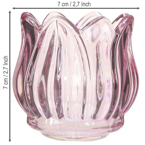 položky Skleněný svícen na čajovou svíčku skleněný tulipán fialový Ø7cm V7cm 2ks