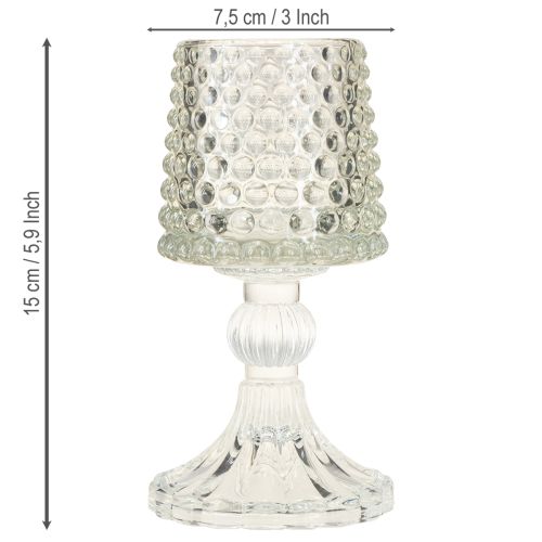 položky Skleněný svícen na čajové svíčky s tečkami a drážkami, výška 15 cm, 2 ks