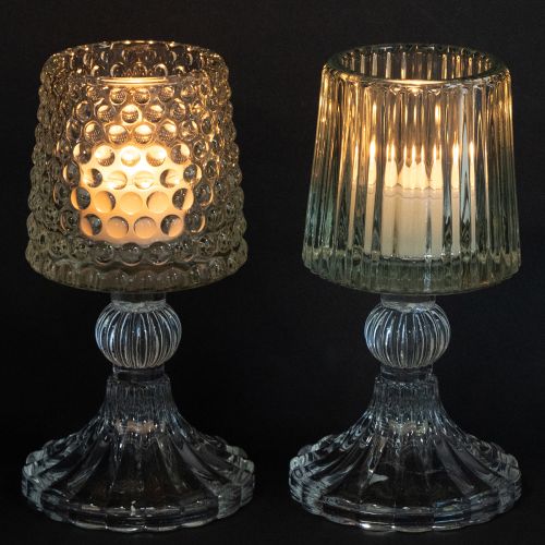 položky Skleněný svícen na čajové svíčky s tečkami a drážkami, výška 15 cm, 2 ks