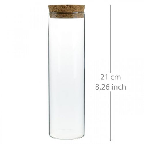 Floristik24 Sklenice s korkovým víčkem Skleněný válec s korkem Čirý Ø6cm V21cm