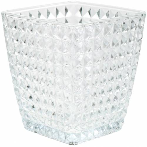 Floristik24 Skleněná lucernová kostka fazetovaný vzor, stolní dekorace, skleněná váza, skleněná dekorace 2ks