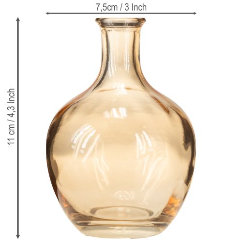 položky Mini váza ze skleněných lahví, jantarová a průhledná, Ø7,5 cm, výška 11 cm, 4 ks