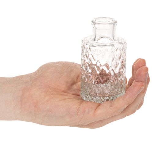 Mini skleněná váza s diamantovým vzorem, malá stolní váza, láhev, průhledná, 9 cm, 6 kusů | Floristik24.cz