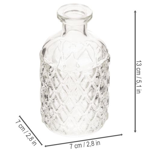 Skleněná lahev s diamantovým vzorem, dekorativní lahev, váza, malá, 13 cm, 6 kusů | Floristik24.cz