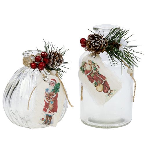 Floristik24 Skleněné lahve s vánočními ozdobami 2ks