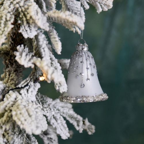 položky Vánoční zvonky, ozdoby na stromeček, skleněné zvonky Ø6,5cm H8cm bílá sada 2 ks