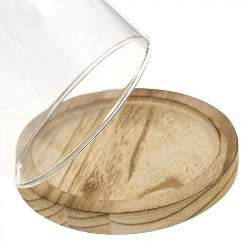 položky Ozdobný zvoneček, skleněná kupole s dřevěnou deskou, stolní dekorace V16cm Ø12,5cm