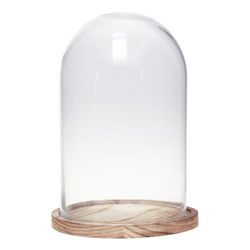 Floristik24 Skleněný zvoneček s dřevěným talířem skleněná dekorace Ø17cm V25cm