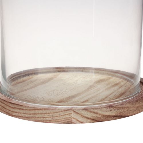 položky Skleněný zvoneček s dřevěným talířem skleněná dekorace Ø17cm V25cm