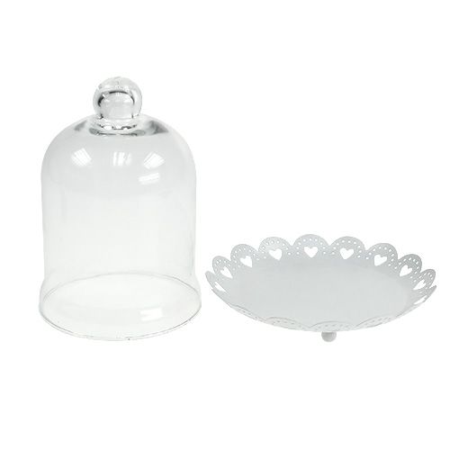 Floristik24 Skleněná digestoř s deskou Ø15,5cm H17cm bílá