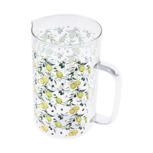 Floristik24 Skleněný džbán citrony a olivy dekorativní džbán skleněný V17cm