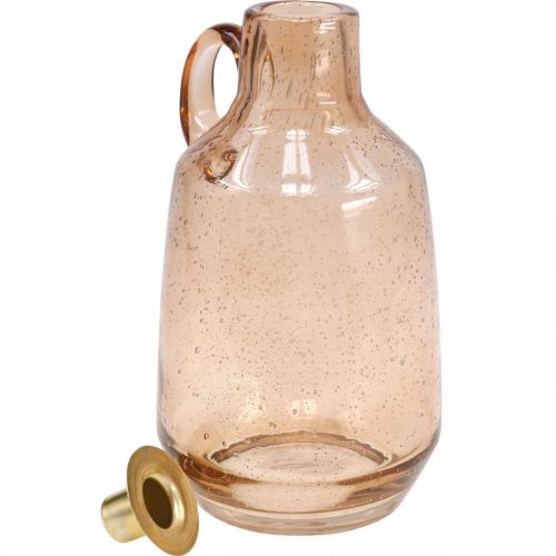 Floristik24 Svícen Skleněná svíčka Světle hnědá Skleněná Deco V22cm