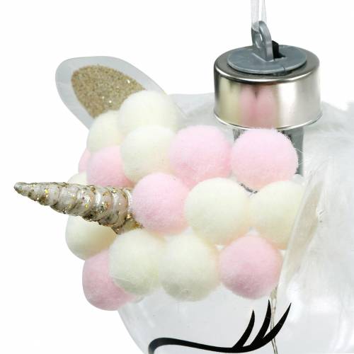 Floristik24 Vánoční stromeček koule jednorožec s LED světelným řetězem candy barvy, průhledné sklo, bambulka Ø8cm Na baterie