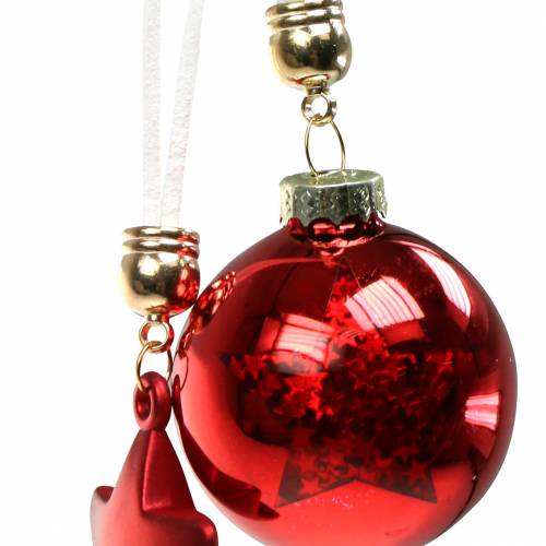 položky Vánoční ozdoba na stromeček skleněná koule s hvězdou červená 5cm