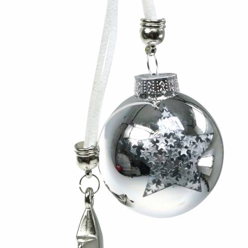 Floristik24 Ozdoba na vánoční stromeček skleněná koule se stříbrnou hvězdou 5cm