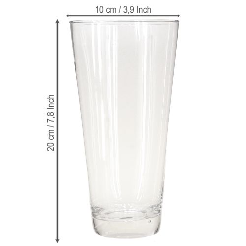 položky Skleněná váza kónická váza na květiny průhledná Ø10cm V20cm