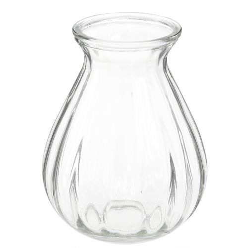 Floristik24 Skleněná váza baňatá váza s drážkami čirá Ø11cm H14cm 2ks